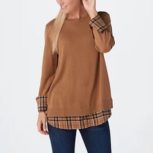 Joan Rivers Plaid Details Long Sleeve Sweater